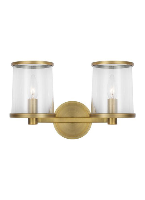 Generation Lighting Lauren Ralph Lauren Reynolds 2-Light Medium Bath Vanity Wall Sconce In Time Worn Brass Finish With Clear Glass Shades (LV1082TWB)