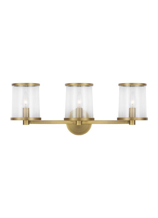 Generation Lighting Lauren Ralph Lauren Reynolds 3-Light Large Bath Vanity Wall Sconce In Time Worn Brass Finish With Clear Glass Shades (LV1083TWB)