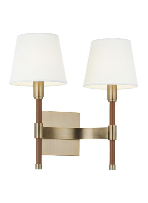 Generation Lighting Katie Double Sconce Time Worn Brass Finish With White Linen Fabric Shades (LW1022TWB)