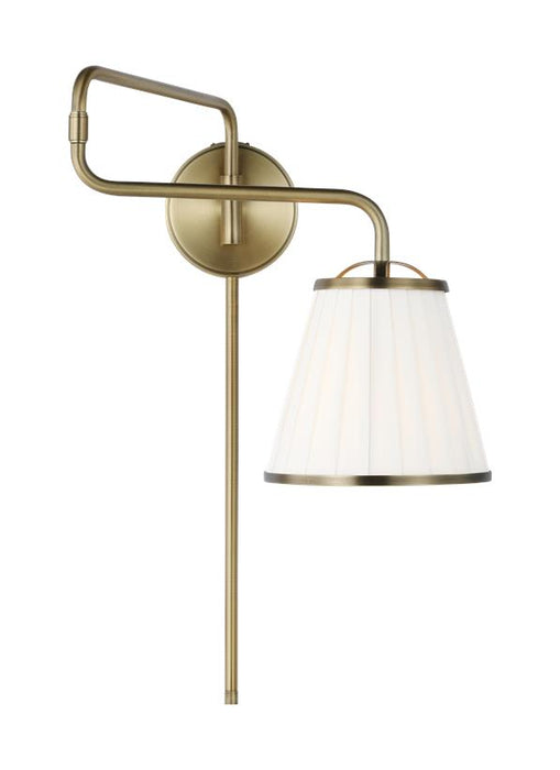 Generation Lighting Esther Swing Arm Sconce Time Worn Brass Finish With White Linen Pleated Fabric Shade (LW1081TWB)
