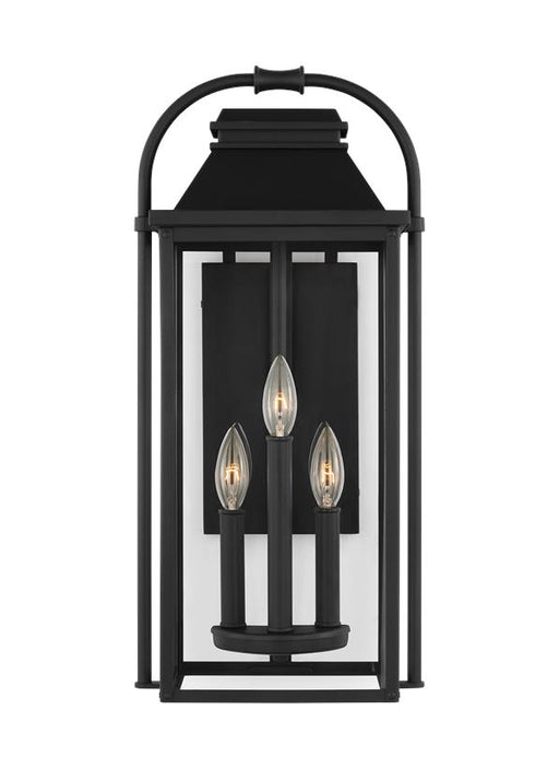 Generation Lighting Wellsworth Transitional 3-Light Outdoor Exterior Medium Lantern Sconce Light Textured Black With Clear Glass Panels (OL13201TXB)
