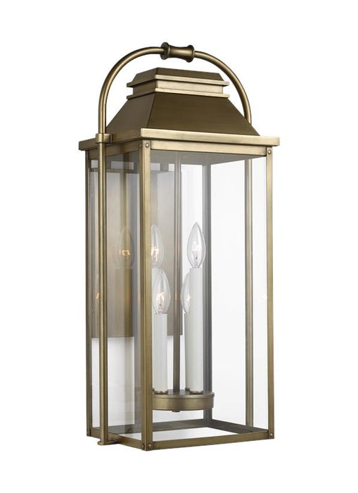 Generation Lighting Wellsworth Large Lantern Painted Distressed Brass Finish With Clear Glass Panels (OL13202PDB)
