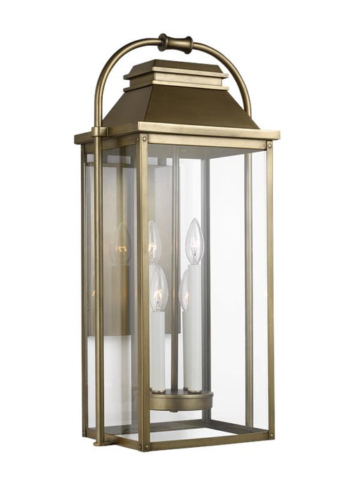 Generation Lighting Wellsworth Large Lantern Painted Distressed Brass Finish With Clear Glass Panels (OL13202PDB)