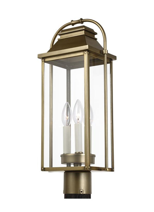 Generation Lighting Wellsworth Post Lantern Painted Distressed Brass Finish With Clear Glass Panels (OL13207PDB)