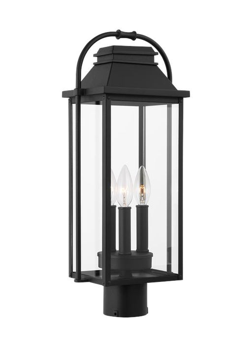 Generation Lighting Wellsworth Transitional 3-Light Outdoor Exterior Post Lantern In Textured Black With Clear Glass Panels (OL13207TXB)