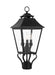Generation Lighting Galena Traditional 3-Light Outdoor Exterior Small Post Lantern In Textured Black With Clear Seeded Glass Panels (OL14406TXB)