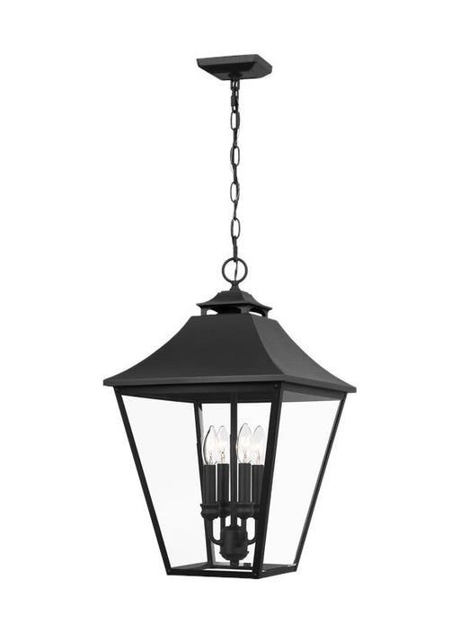 Generation Lighting Galena Traditional 4-Light Outdoor Exterior Small Pendant Ceiling Hanging Lantern Light Textured Black-Clear Seeded Glass Panels (OL14408TXB)