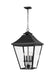 Generation Lighting Galena Traditional 4-Light Outdoor Exterior Large Pendant Ceiling Hanging Lantern Light Textured Black-Clear Seeded Glass Panels (OL14409TXB)