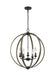 Generation Lighting Allier Outdoor Chandelier Weathered Oak Wood/Antique Forged Iron Finish With Clear Glass Shades (OLF3294/5WOW/AF)