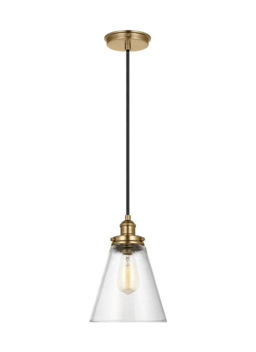 Generation Lighting Sean Lavin Baskin 1-Light Cone Pendant In Satin Brass Finish With Clear Glass Shade (P1347SB)