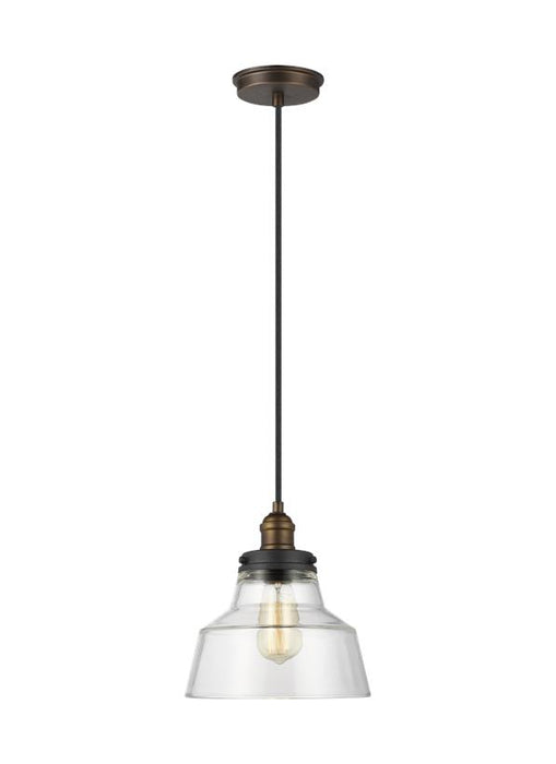 Generation Lighting Baskin Chimney Pendant Painted Aged Brass/Dark Weathered Zinc Finish With Clear Glass (P1348PAGB/DWZ)