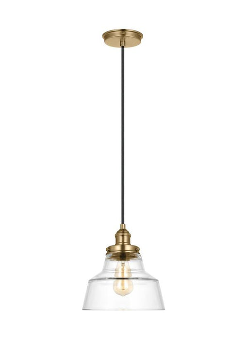 Generation Lighting Sean Lavin Baskin 1-Light Chimney Pendant In Satin Brass Finish With Clear Glass Shade (P1348SB)