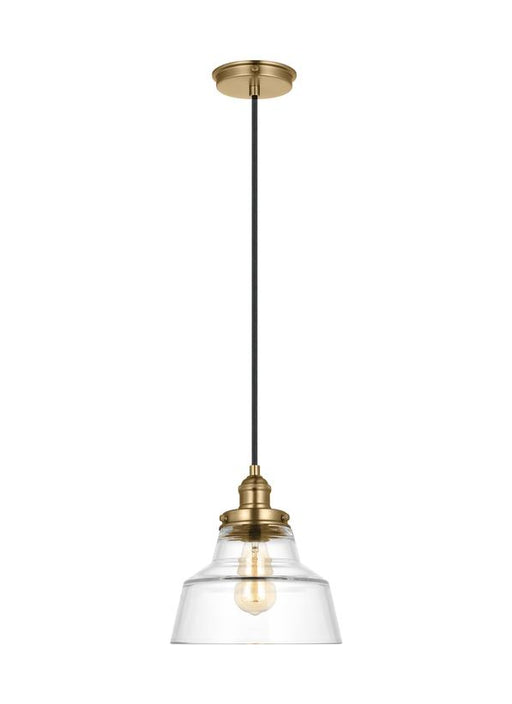 Generation Lighting Sean Lavin Baskin 1-Light Chimney Pendant In Satin Brass Finish With Clear Glass Shade (P1348SB)