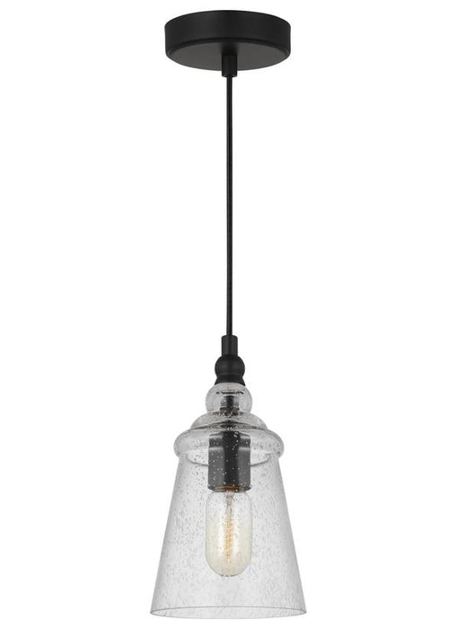 Generation Lighting Sean Lavin Loras 1-Light Ceiling Pendant In Midnight Black With Clear Seeded Glass Shade (P1449MBK)