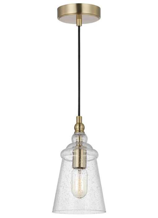 Generation Lighting Sean Lavin Loras 1-Light Ceiling Pendant In Satin Brass With Clear Seeded Glass Shade (P1449SB)