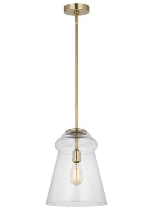 Generation Lighting Sean Lavin Loras 1-Light Ceiling Pendant In Satin Brass With Clear Seeded Glass Shade (P1459SB)