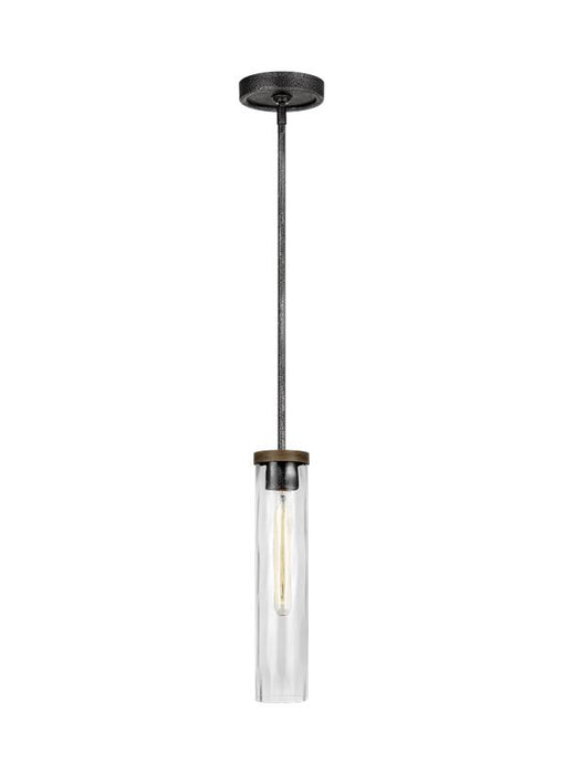 Generation Lighting Angelo Slim Pendant Distressed Weathered Oak/Slate Grey Metal Finish With Clear Wavy Glass Shade (P1510DWK/SGM)