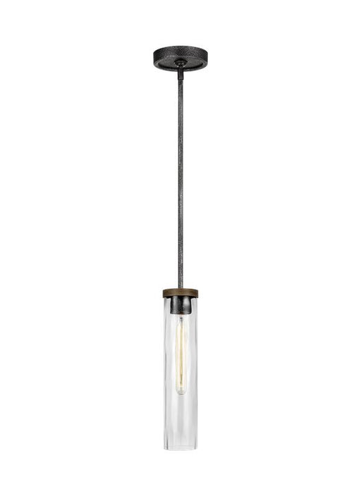 Generation Lighting Angelo Slim Pendant Distressed Weathered Oak/Slate Grey Metal Finish With Clear Wavy Glass Shade (P1510DWK/SGM)