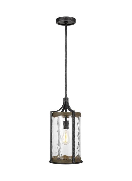 Generation Lighting Angelo Pendant Distressed Weathered Oak/Slate Grey Metal Finish With Clear Wavy Glass Shade (P1511DWK/SGM)