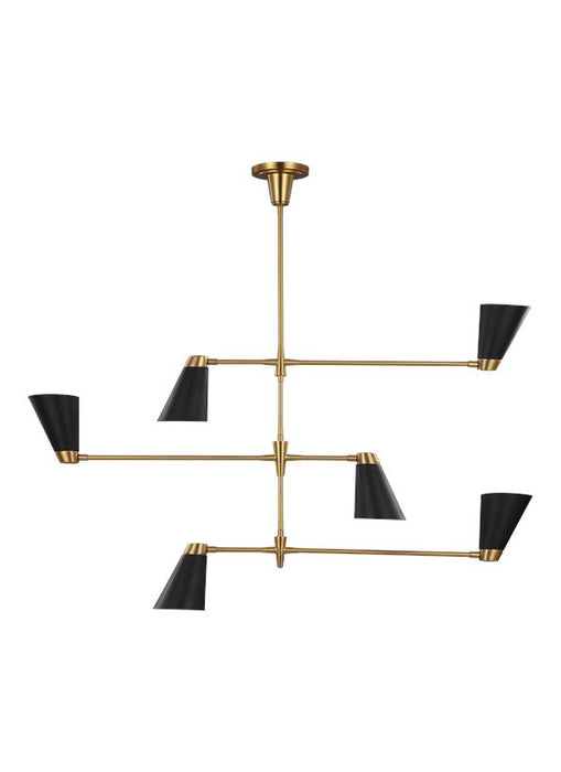 Generation Lighting Signoret Large Chandelier Burnished Brass Finish With Midnight Black Steel Shades (TC1116BBS)