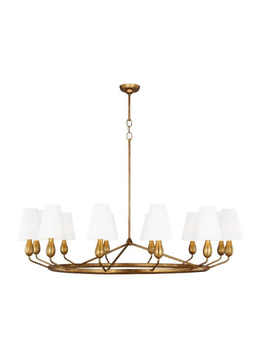 Generation Lighting Ziba Transitional 12-Light Indoor Dimmable Extra Large Chandelier Antique Gild Gold With White Linen Fabric Shades (TC11712ADB)