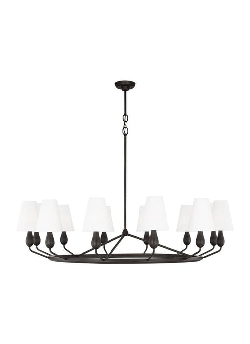 Generation Lighting Ziba Transitional 12-Light Indoor Dimmable Extra Large Chandelier In Aged Iron Finish With White Linen Fabric Shades (TC11712AI)