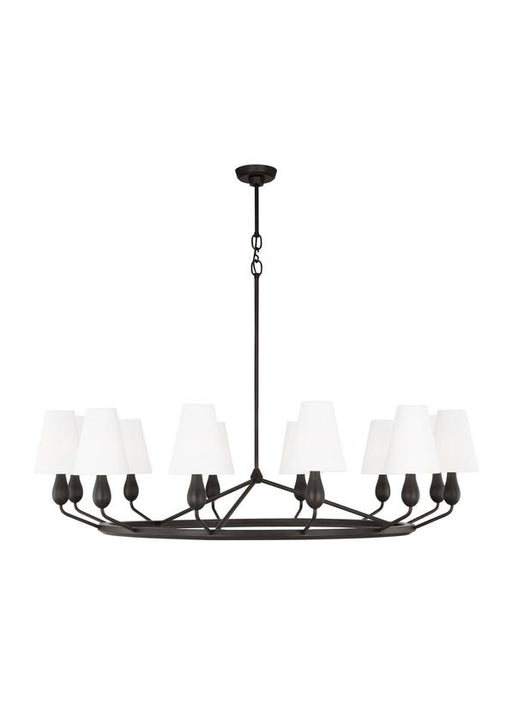 Generation Lighting Ziba Transitional 12-Light Indoor Dimmable Extra Large Chandelier In Aged Iron Finish With White Linen Fabric Shades (TC11712AI)