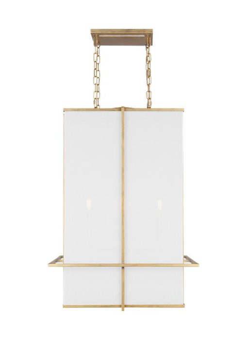 Generation Lighting Dresden Casual 4-Light Indoor Dimmable Large Lantern Pendant In Coastal Gild Finish With White Linen Fabric Shade (TFC1004CGD)