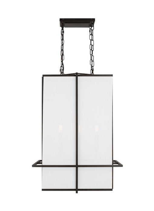 Generation Lighting Dresden Casual 4-Light Indoor Dimmable Medium Lantern Pendant In Aged Iron Finish With White Linen Fabric Shade (TFC1014AI)