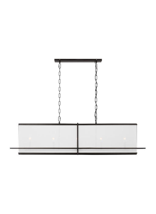 Generation Lighting Dresden Casual 5-Light Indoor Dimmable Large Linear Chandelier In Aged Iron Finish With White Linen Fabric Shade (TFC1025AI)