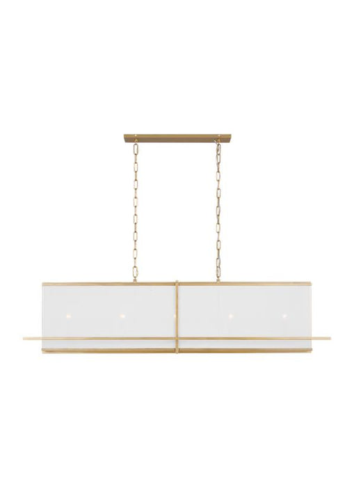 Generation Lighting Dresden Casual 5-Light Indoor Dimmable Large Linear Chandelier In Coastal Gild Finish With White Linen Fabric Shade (TFC1025CGD)