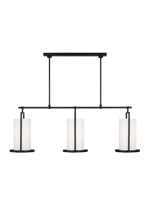 Generation Lighting Sherwood Casual 3-Light Indoor Dimmable Large Linear Chandelier In Aged Iron Finish With White Linen Fabric Shades (TFC1053AI)