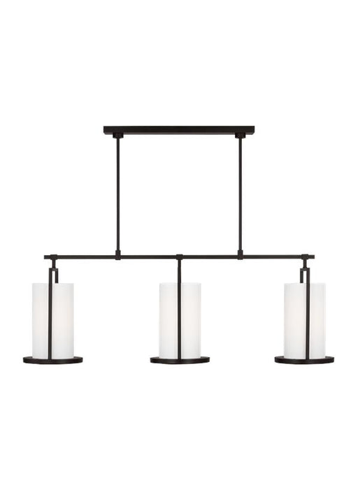 Generation Lighting Sherwood Casual 3-Light Indoor Dimmable Large Linear Chandelier In Aged Iron Finish With White Linen Fabric Shades (TFC1053AI)
