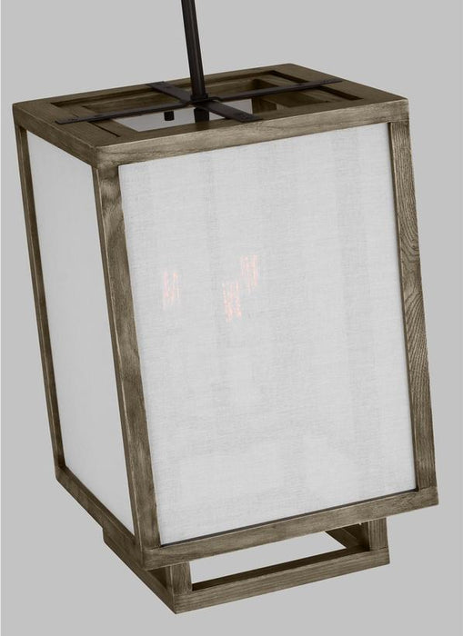 Generation Lighting Brockway Casual 3-Light Indoor Dimmable Small Lantern Pendant Weathered Oak Wood With White Linen Fabric Shades (TFC1103WDO)