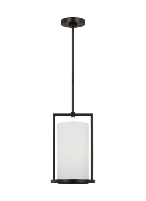 Generation Lighting Sherwood Casual 1-Light Indoor Dimmable Small Pendant Ceiling Chandelier Light Aged Iron With White Linen Fabric Shade (TFP1001AI)