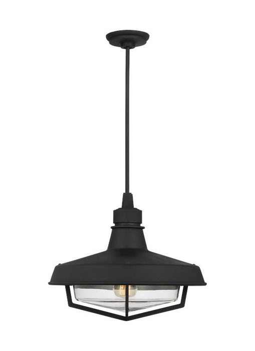 Generation Lighting Hollis Transitional 1-Light Outdoor Exterior Large Pendant Ceiling Hanging Lantern Light Textured Black-Clear Glass Shade (TO1021TXB)