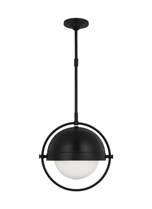 Generation Lighting Bacall Transitional 1-Light Indoor Dimmable Large Ceiling Hanging Pendant Aged Iron Grey With Milk White Glass Shade (TP1101AI)