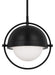 Generation Lighting Bacall Transitional 1-Light Indoor Dimmable Large Ceiling Hanging Pendant Aged Iron Grey With Milk White Glass Shade (TP1101AI)