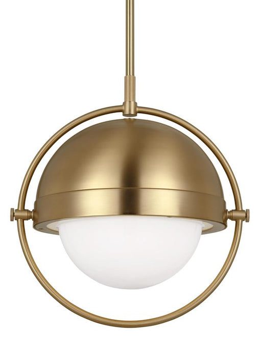 Generation Lighting Bacall Transitional 1-Light Indoor Dimmable Large Ceiling Hanging Pendant Burnished Brass Gold-Milk White Glass Shade (TP1101BBS)