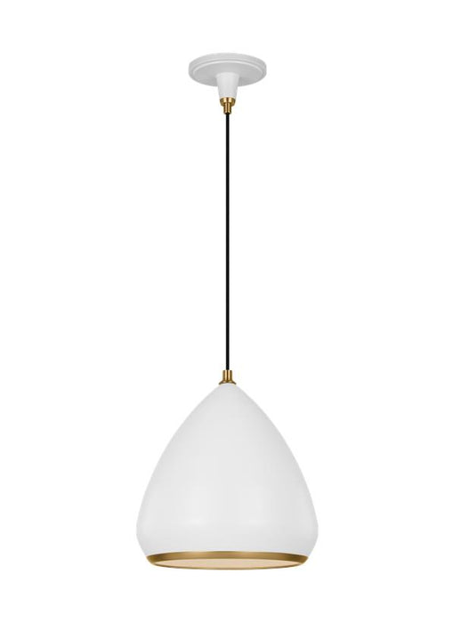 Generation Lighting Clasica Casual 1-Light Indoor Dimmable Medium Ceiling Hanging Pendant Matte White With Aged Iron Grey Steel Shade (TP1121MWTBBS)