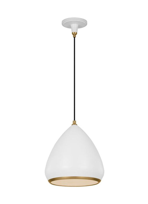 Generation Lighting Clasica Casual 1-Light Indoor Dimmable Medium Ceiling Hanging Pendant Matte White With Aged Iron Grey Steel Shade (TP1121MWTBBS)