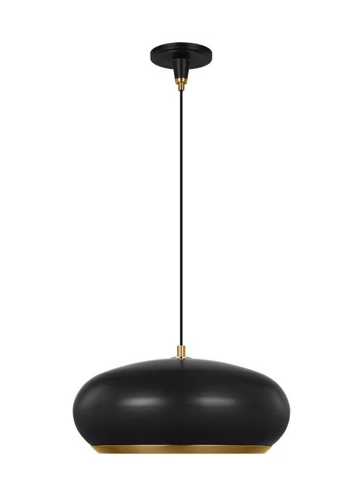 Generation Lighting Clasica Casual 1-Light Indoor Dimmable Large Ceiling Hanging Pendant Aged Iron Grey With Matte White Steel Shade (TP1131AIBBS)