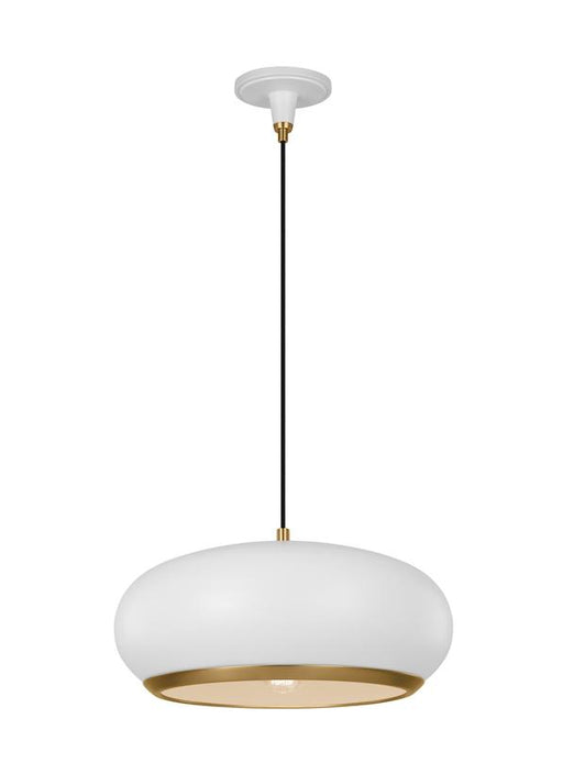 Generation Lighting Clasica Casual 1-Light Indoor Dimmable Large Ceiling Hanging Pendant Matte White With Aged Iron Grey Steel Shade (TP1131MWTBBS)