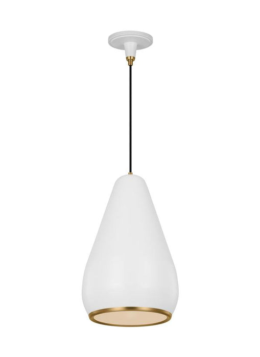 Generation Lighting Clasica Casual 1-Light Indoor Dimmable Small Ceiling Hanging Pendant Matte White With Aged Iron Grey Steel Shade (TP1141MWTBBS)