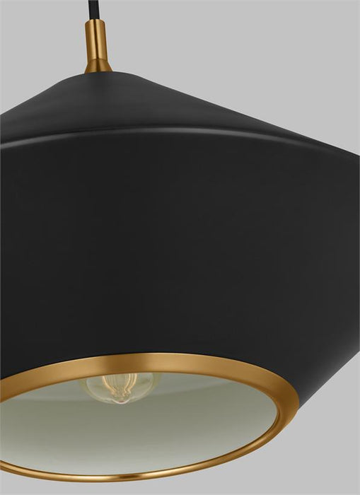 Generation Lighting Stanza Transitional 1-Light Indoor Dimmable Extra Large Pendant Ceiling Chandelier Light Midnight Black-Steel Shade (TP1221MBKBBS)