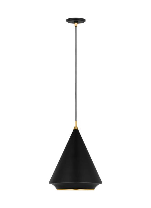 Generation Lighting Stanza Transitional 1-Light Indoor Dimmable Large Pendant Ceiling Chandelier Light Midnight Black With Steel Shade (TP1231MBKBBS)