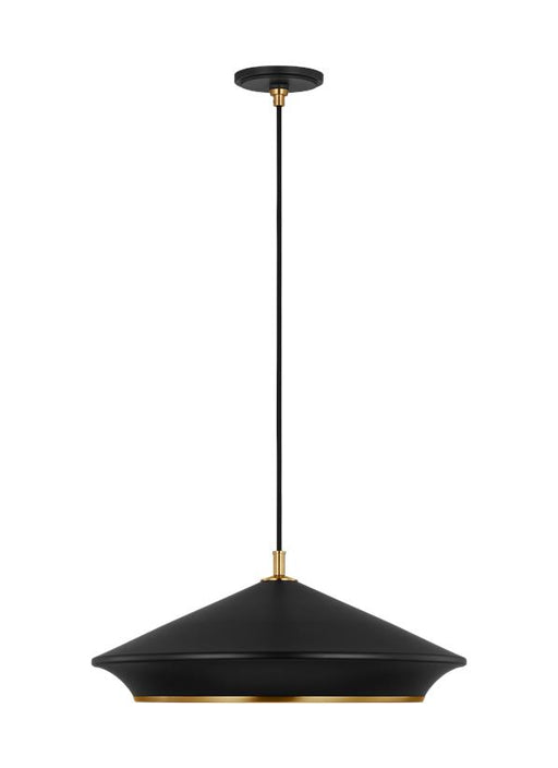 Generation Lighting Stanza Transitional 1-Light Indoor Dimmable Grand Pendant Ceiling Chandelier Light Midnight Black With Steel Shade (TP1241MBKBBS)