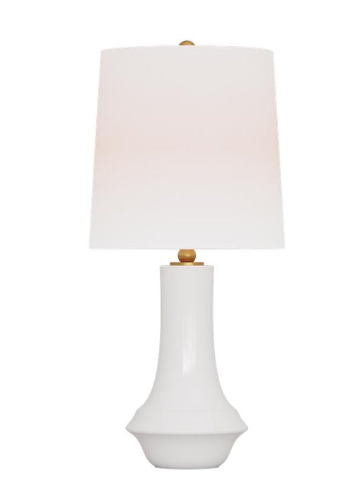 Generation Lighting Jenna Contemporary 1-Light LED Medium Table Lamp In New White Finish With White Linen Fabric Shade (TT1231NWH1)