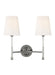 Generation Lighting Capri Double Sconce Polished Nickel Finish With White Linen Fabric Shades (TW1012PN)