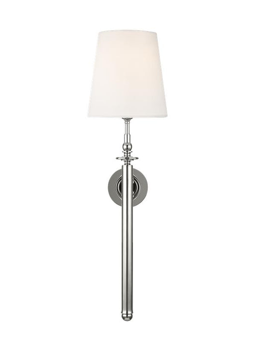 Generation Lighting Capri Tail Sconce Polished Nickel Finish With White Linen Fabric Shade (TW1021PN)